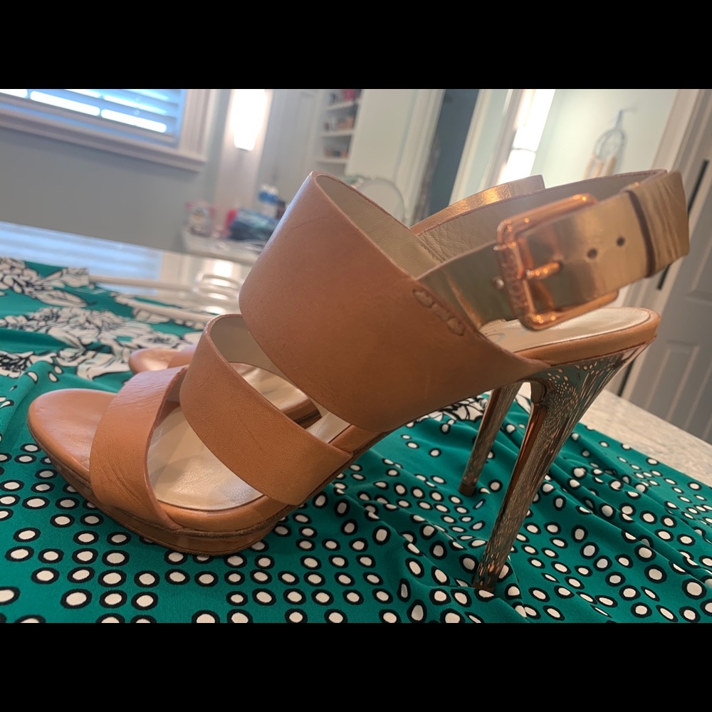 Michael kors Leather Gold & Tan Stilettos.…